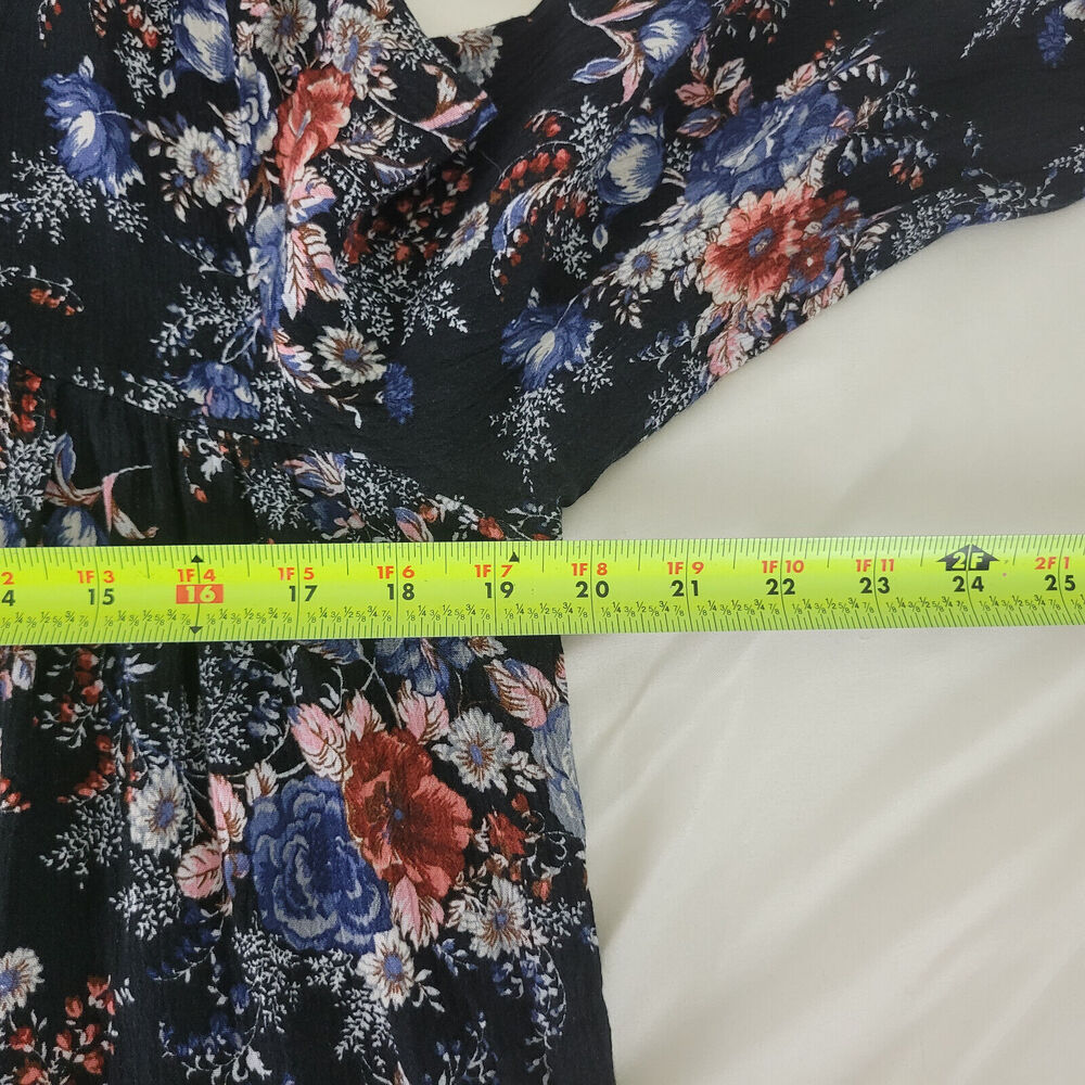 American Eagle Shirt Womens Small Boho Top Floral Long Peasant Sleeve Split Neck - Picture 5 of 10